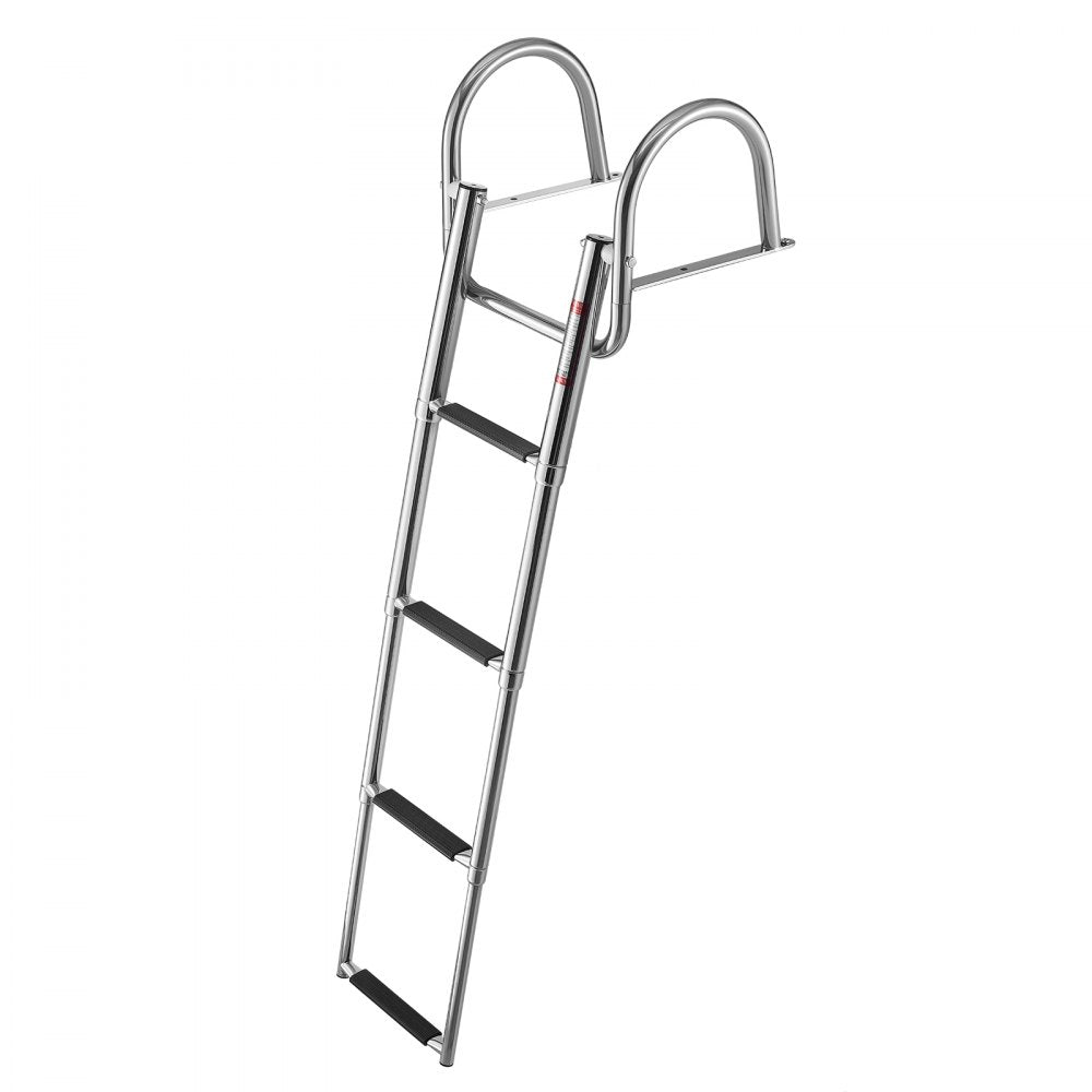VEVOR Boat Ladder, 4 Steps, Stainless Steel Telescoping Folding Swim Deck Ladder for Rear Entry Inboard, 600 lbs Capacity with Wide Anti-Slip Steps & Handrails, for Outboards, Yacht, Pontoon Boats