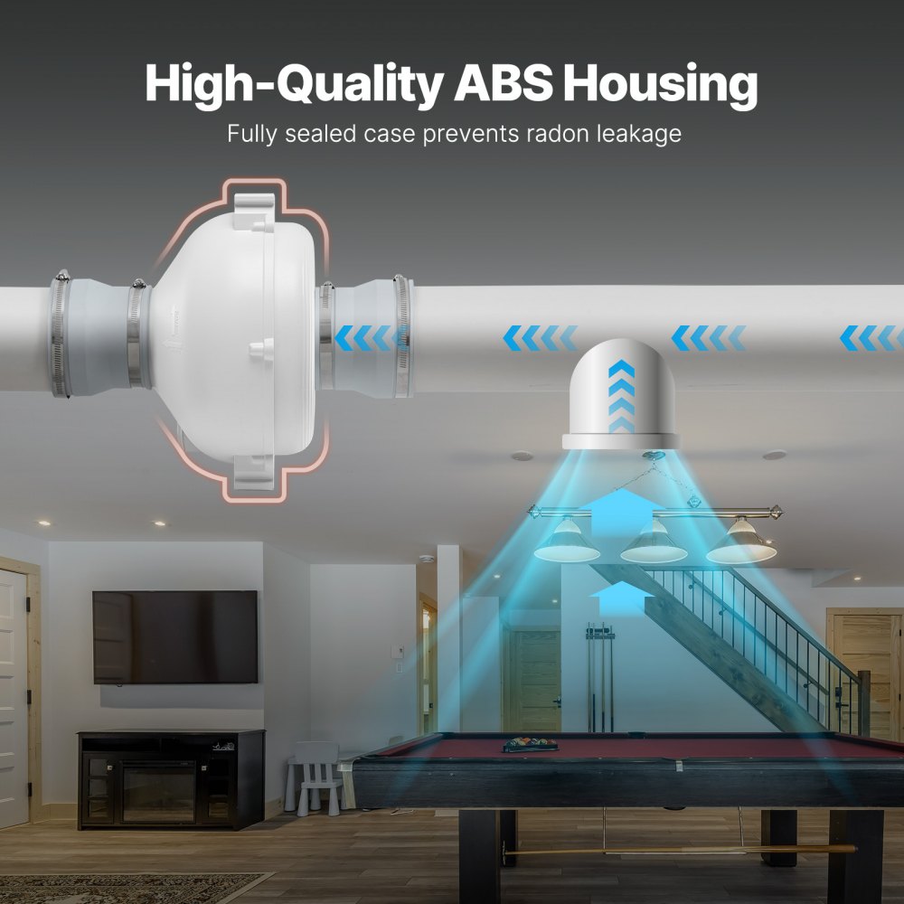 VEVOR 4 to 4.5 inch Radon Mitigation Fan System, Quiet 260 CFM Radon Mitigation Kit with 2 Couplers, Waterproof Radon Fan Electric Inline Duct Fan Exhaust Fan for Indoor Outdoor Ventilation
