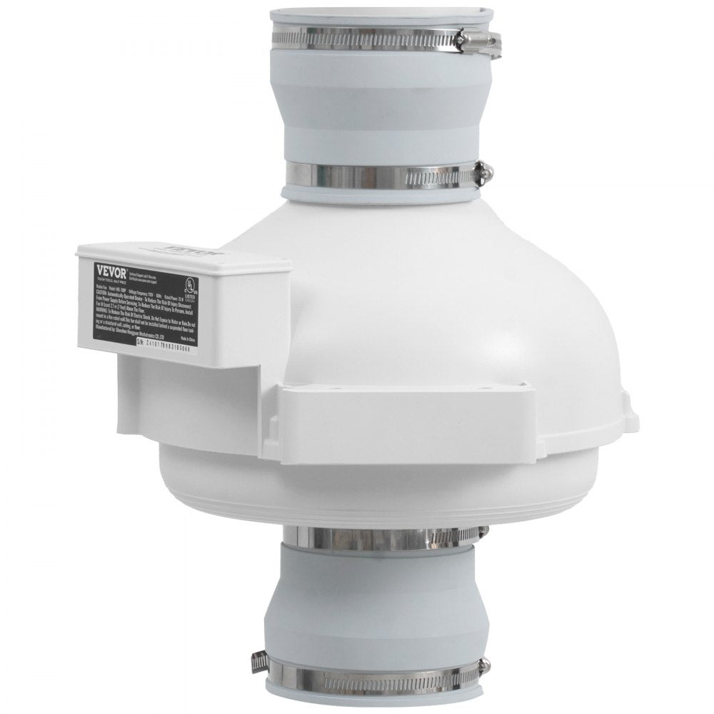 VEVOR 4 to 4.5 inch Radon Mitigation Fan System, Quiet 260 CFM Radon Mitigation Kit with 2 Couplers, Waterproof Radon Fan Electric Inline Duct Fan Exhaust Fan for Indoor Outdoor Ventilation