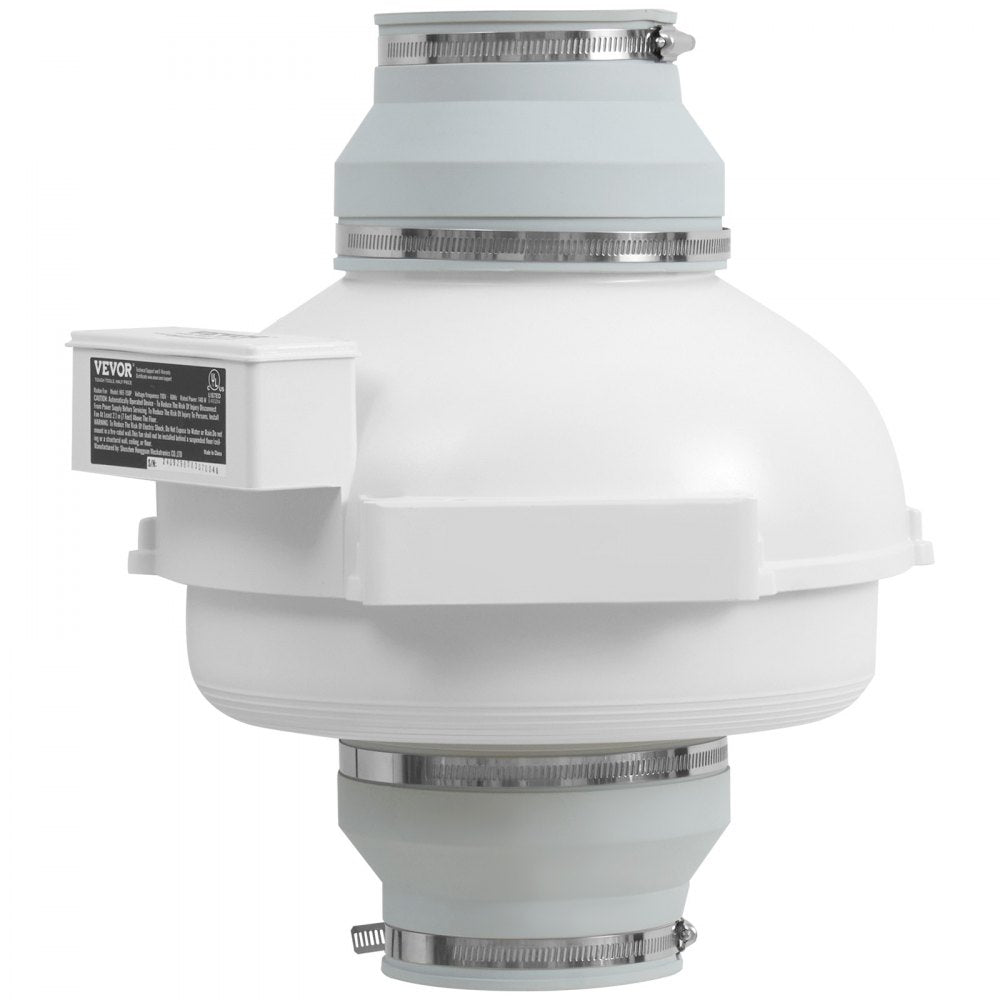 VEVOR 4 to 4.5 inch Radon Mitigation Fan System, Quiet 380 CFM Radon Mitigation Kit with 2 Couplers, Waterproof Radon Fan Electric Inline Duct Fan Exhaust Fan for Indoor Outdoor Ventilation