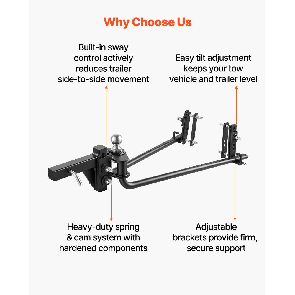 VEVOR Weight Distribution Hitch, 14000 lbs Max. Towing with Sway Control, Weight Distributing Hitches Kit for Trailers & RVs, 1400 lbs Max. Tongue, 2 in Shank, 2-5/16 in Ball, Load Leveling Hitch