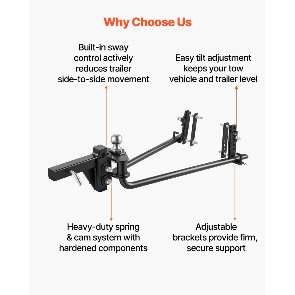 VEVOR Weight Distribution Hitch, 12000 lbs Max. Towing with Sway Control, Weight Distributing Hitches Kit for Trailers & RVs, 1200 lbs Max. Tongue, 2 in Shank, 2-5/16 in Ball, Load Leveling Hitch