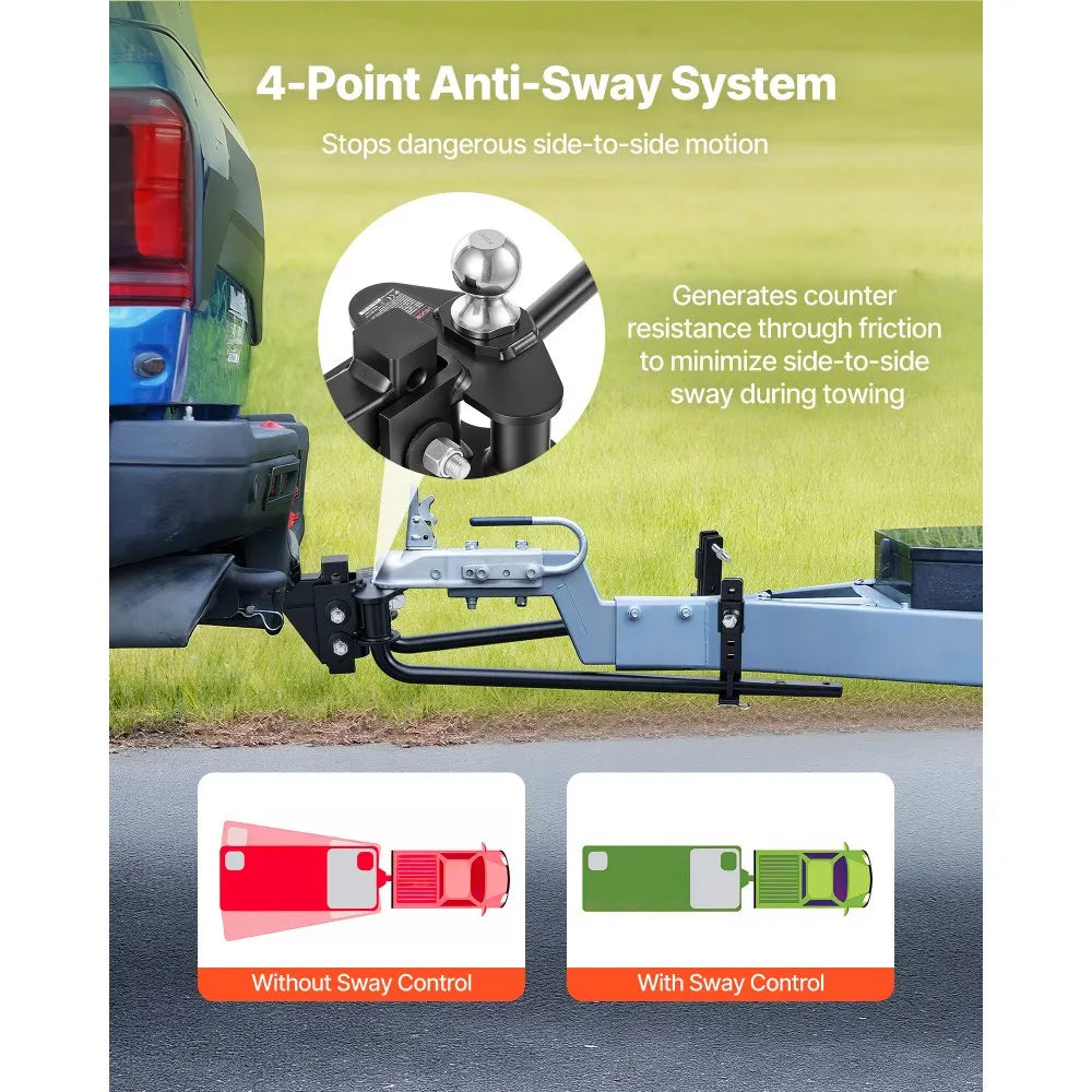 VEVOR Weight Distribution Hitch, 12000 lbs Max. Towing with Sway Control, Weight Distributing Hitches Kit for Trailers & RVs, 1200 lbs Max. Tongue, 2 in Shank, 2-5/16 in Ball, Load Leveling Hitch