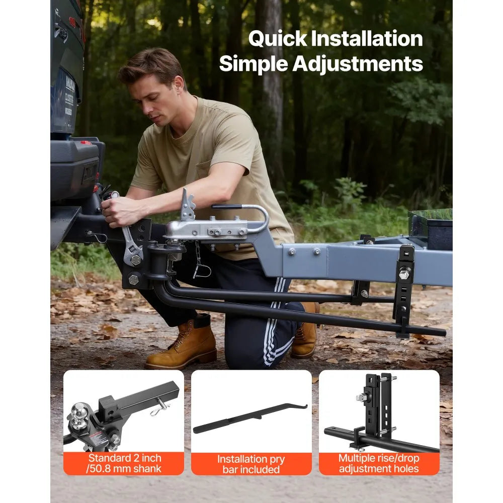 VEVOR Weight Distribution Hitch, 12000 lbs Max. Towing with Sway Control, Weight Distributing Hitches Kit for Trailers & RVs, 1200 lbs Max. Tongue, 2 in Shank, 2-5/16 in Ball, Load Leveling Hitch