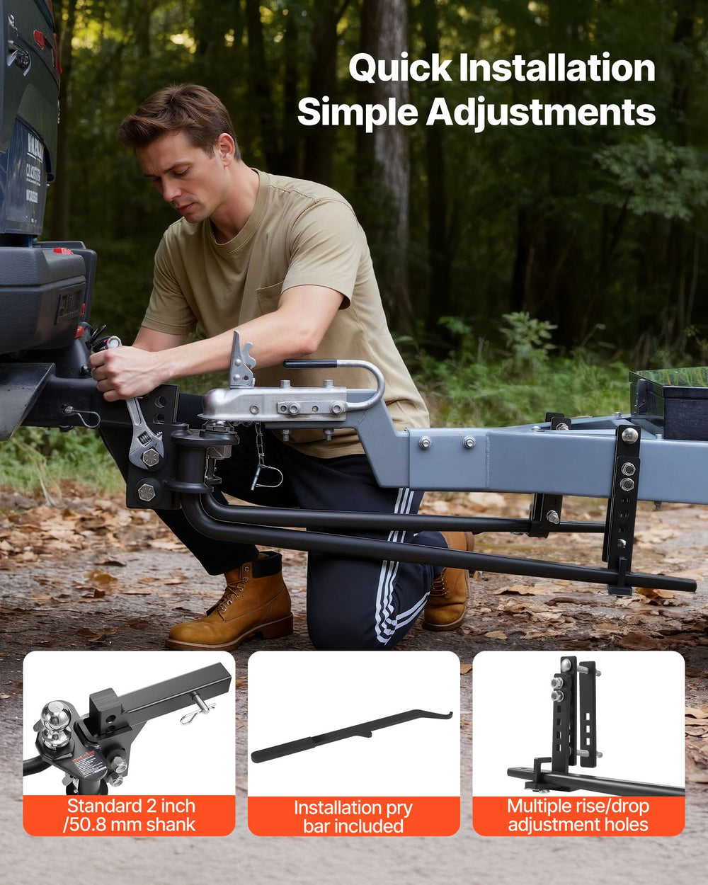 VEVOR HL14000 quick installation and simple adjustments (2 in shank, pry bar, adjustment holes)
