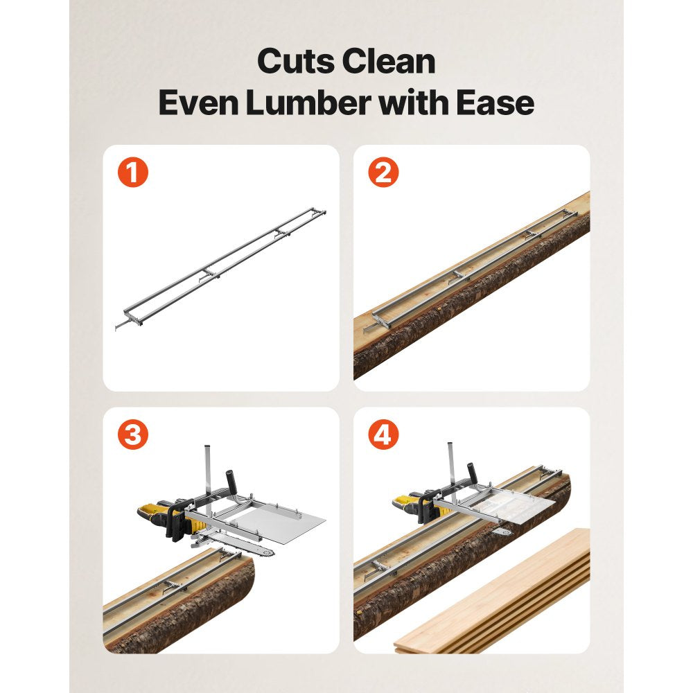 VEVOR Rail Mill Guide System, 12 ft 4 Crossbar Chainsaw Mill Kits, Aluminum Saw Milling Rails System Works with Chainsaw, 2 Wedges, Adjustable Rail Milling Guide Kit for Builders Woodworkers