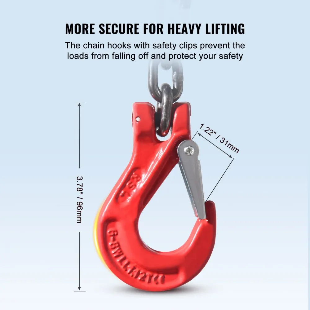 VEVOR Chain Sling, 1/4 inch x 5 ft Lifting Chains with Hooks, G80 Engine Chain Hoist Lifts, 6600 lbs/3 Ton Lifting Sling Chains for Engine Hoist, Engine Lift Chain with 4 Leg Grab Hooks and Adjusters
