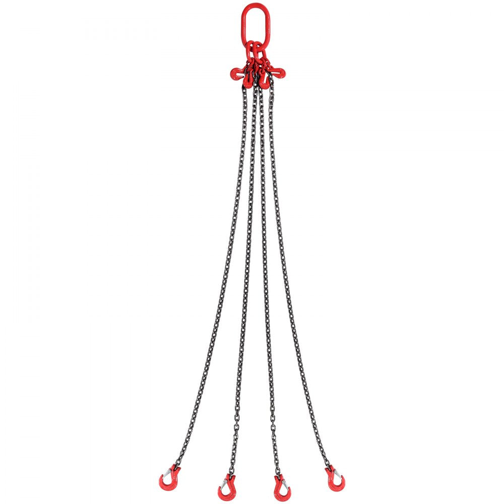 VEVOR Chain Sling, 1/4 inch x 5 ft Lifting Chains with Hooks, G80 Engine Chain Hoist Lifts, 6600 lbs/3 Ton Lifting Sling Chains for Engine Hoist, Engine Lift Chain with 4 Leg Grab Hooks and Adjusters