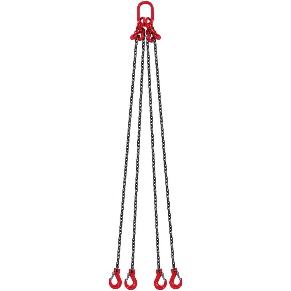 VEVOR Chain Sling, 1/4 inch x 5 ft Lifting Chains with Hooks, G80 Engine Chain Hoist Lifts, 6600 lbs/3 Ton Lifting Sling Chains for Engine Hoist, Engine Lift Chain with 4 Leg Grab Hooks and Adjusters
