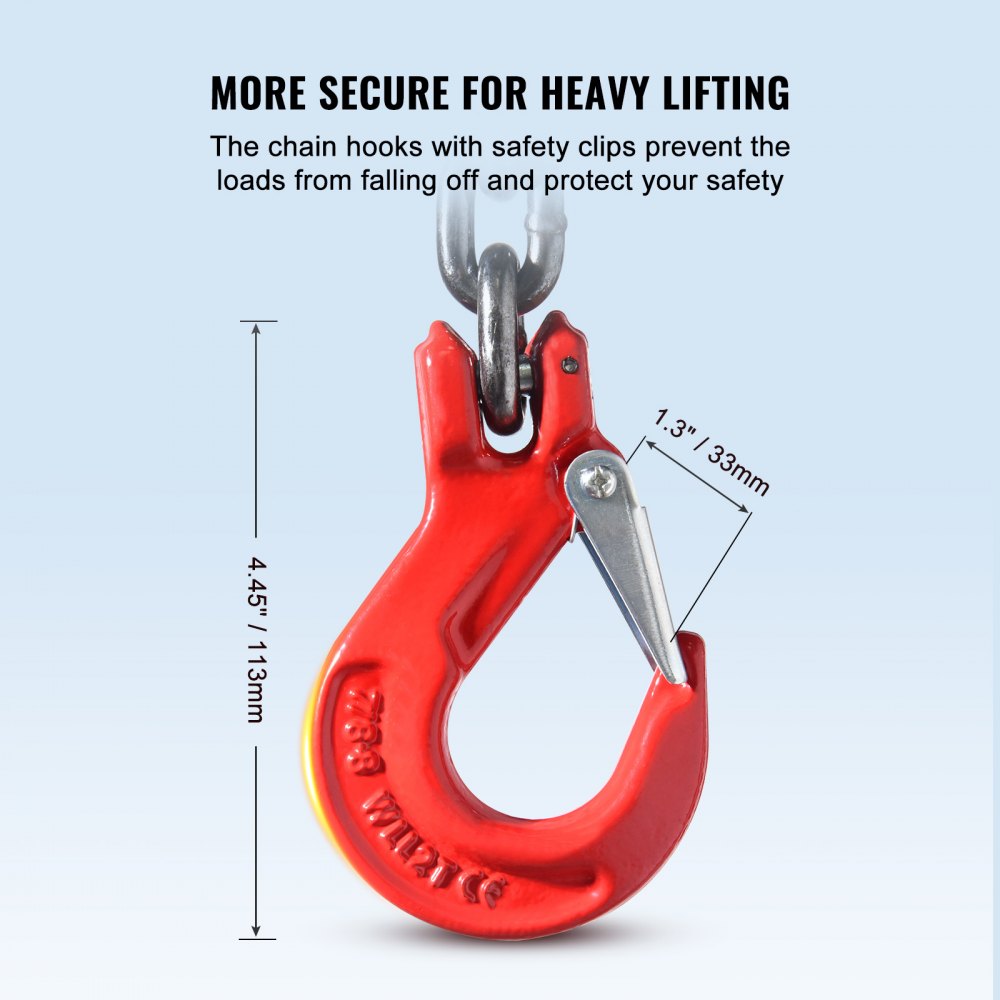 VEVOR Chain Sling, 5/16 inch x 6 ft Lifting Chains with Hooks, G80 Engine Chain Hoist Lifts, 6600 lbs/3 Ton Lifting Sling Chains for Engine Hoist, Engine Lift Chain with 2 Leg Grab Hooks and Adjusters