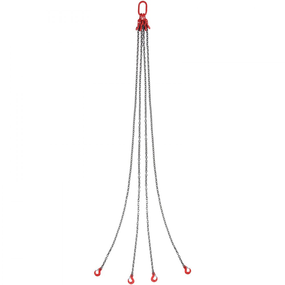 VEVOR Chain Sling, 5/16 inch x 10 ft Lifting Chains with Hooks, G80 Engine Chain Hoist Lifts, 11000 lbs/5 Ton Lifting Sling Chains for Engine Hoist, Engine Lift Chain with 4 Leg Grab Hooks & Adjusters