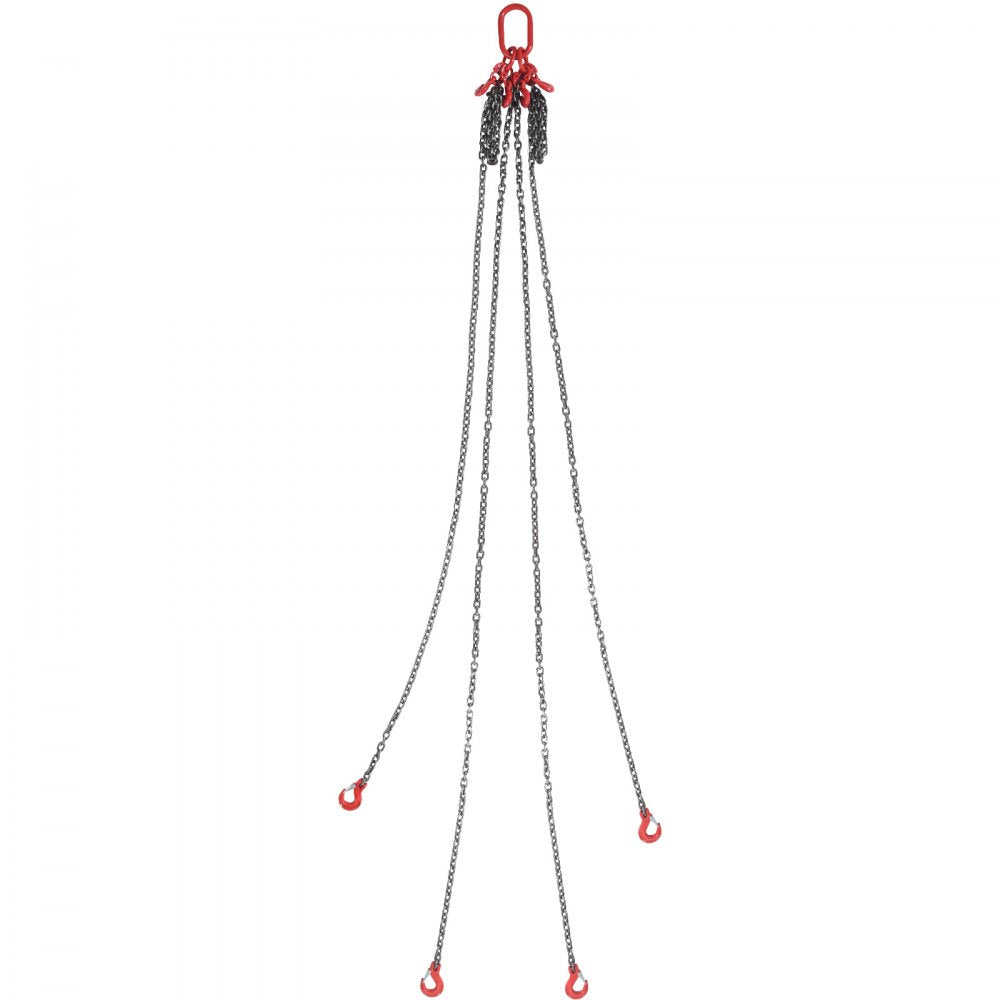 VEVOR Chain Sling, 5/16 inch x 10 ft Lifting Chains with Hooks, G80 Engine Chain Hoist Lifts, 11000 lbs/5 Ton Lifting Sling Chains for Engine Hoist, Engine Lift Chain with 4 Leg Grab Hooks & Adjusters