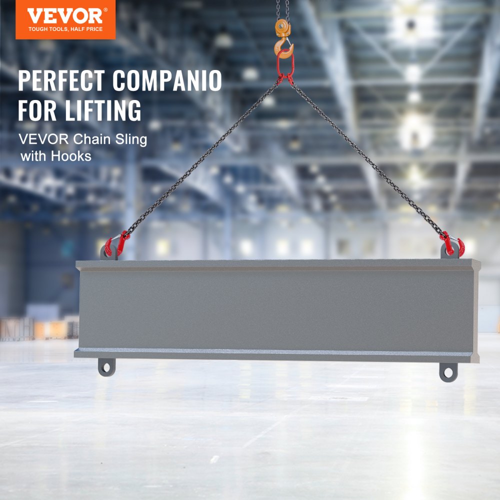 VEVOR Chain Sling, 5/16 inch x 5 ft Lifting Chains with Hooks, G80 Engine Chain Hoist Lifts, 6600 lbs/3 Ton Capacity Lifting Sling Chains for Engine Hoist, Engine Lift Chain with 2 Leg Grab Hooks