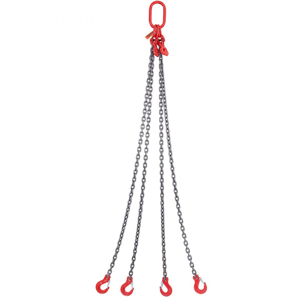 VEVOR Chain Sling, 5/16 inch x 5 ft Lifting Chains with Hooks, G80 Engine Chain Hoist Lifts, 11000 lbs/5 Ton Lifting Sling Chains for Engine Hoist, Engine Lift Chain with 4 Leg Grab Hooks & Adjusters