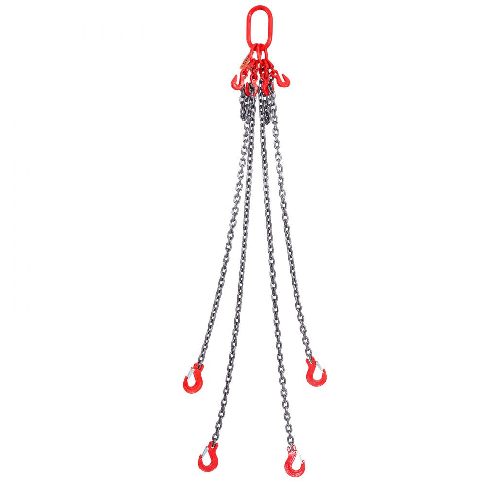 VEVOR Chain Sling, 5/16 inch x 5 ft Lifting Chains with Hooks, G80 Engine Chain Hoist Lifts, 11000 lbs/5 Ton Lifting Sling Chains for Engine Hoist, Engine Lift Chain with 4 Leg Grab Hooks & Adjusters