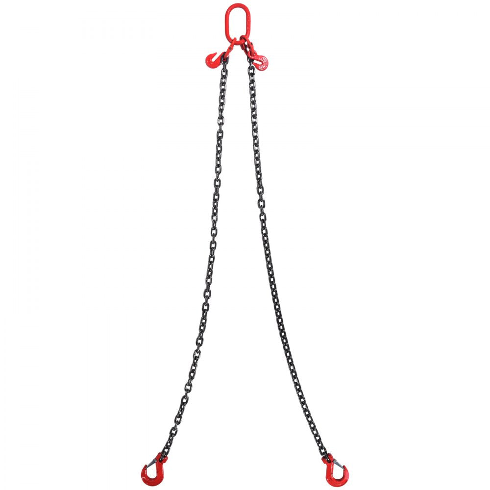 VEVOR Chain Sling, 3/8 inch x 6 ft Lifting Chains with Hooks, G80 Engine Chain Hoist Lifts, 11000 lbs/5 Ton Lifting Sling Chains for Engine Hoist, Engine Lift Chain with 2 Leg Grab Hooks and Adjusters