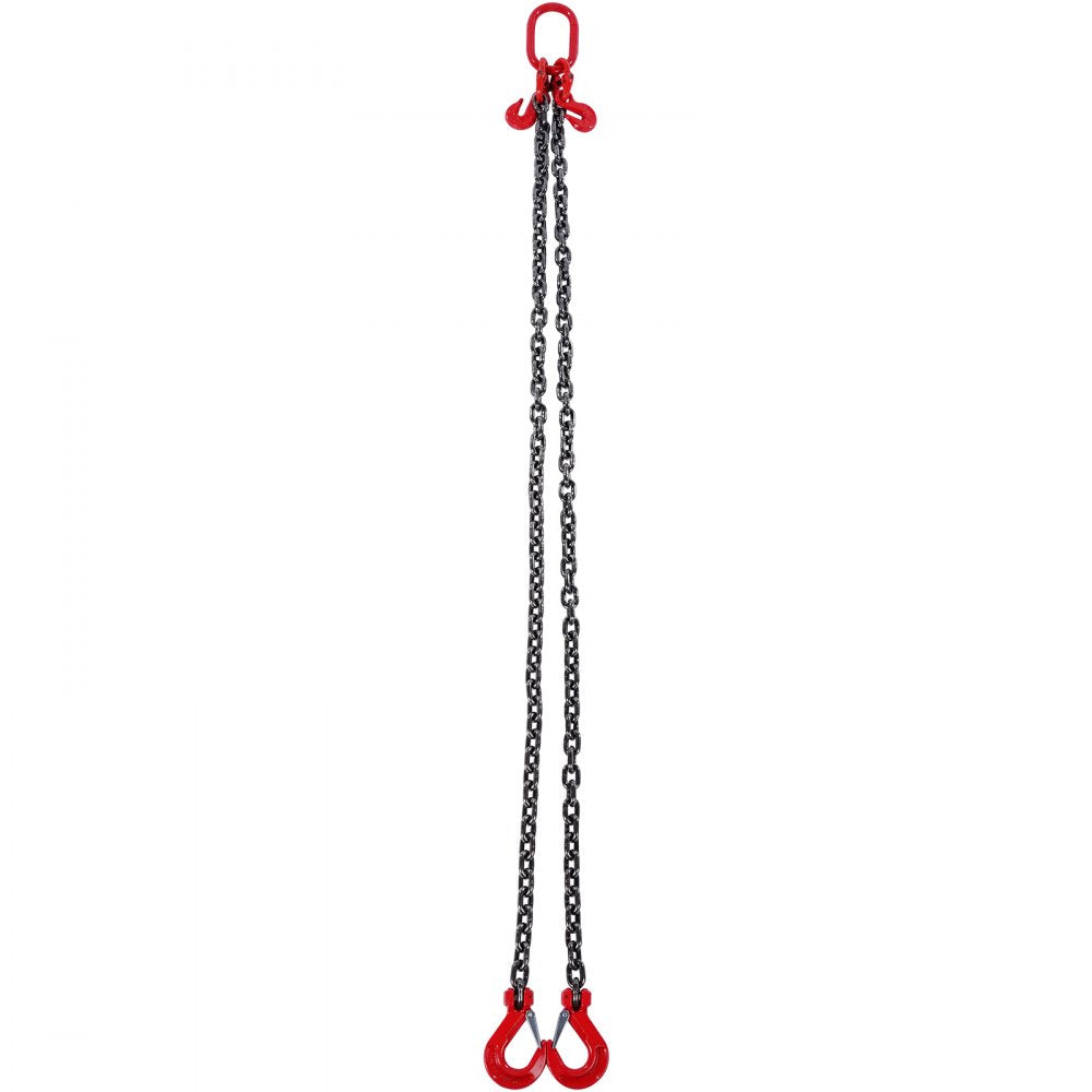 VEVOR Chain Sling, 3/8 inch x 6 ft Lifting Chains with Hooks, G80 Engine Chain Hoist Lifts, 11000 lbs/5 Ton Lifting Sling Chains for Engine Hoist, Engine Lift Chain with 2 Leg Grab Hooks and Adjusters