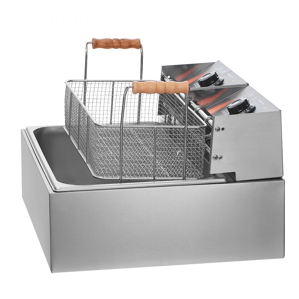 VEVOR Commercial Deep Fryer, 3000W Electric Turkey Fryer with 3 Removable Baskets, Large Capacity 18Qt / 17L Stainless Steel Countertop Single Oil Fryer, for Kitchen Restaurant Use, Silver