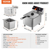 VEVOR Commercial Deep Fryer, 1750W Electric Countertop Fryer with Basket & Height-Adjustable Feet, 12Qt / 11.5L Stainless Steel Single Oil Fryer, Temp Control, Overheat Protection, for Restaurant Use
