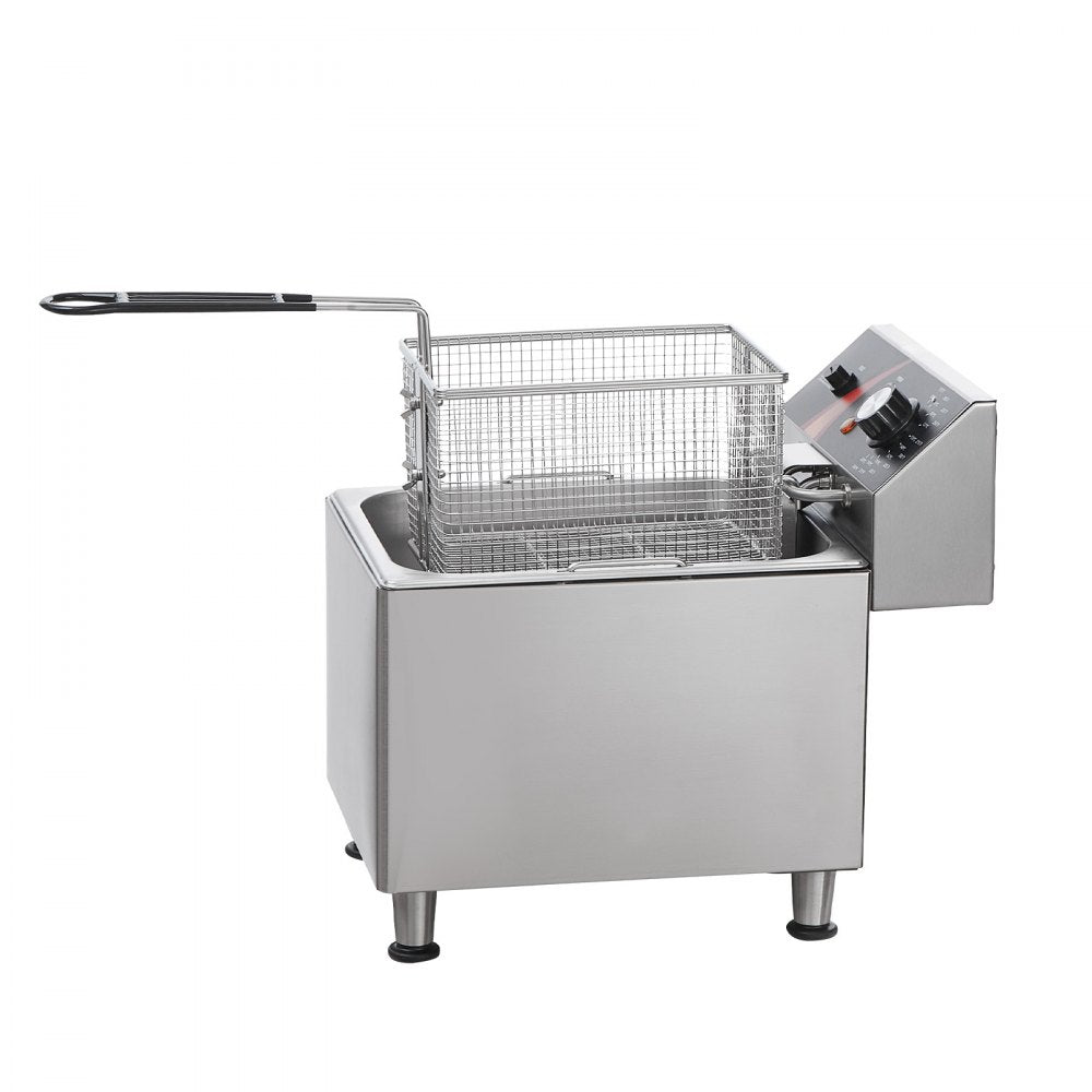 VEVOR Commercial Deep Fryer, 1750W Electric Countertop Fryer with Basket & Height-Adjustable Feet, 12Qt / 11.5L Stainless Steel Single Oil Fryer, Temp Control, Overheat Protection, for Restaurant Use