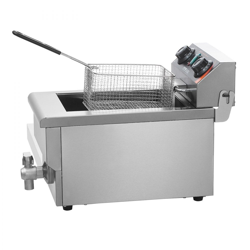 VEVOR Commercial Deep Fryer, 1500W Electric Countertop Fryer with Basket, 11.6Qt / 11L Stainless Steel Single Oil Fryer with Time & Temp Control, Overheat Protection, for Kitchen Restaurant Use