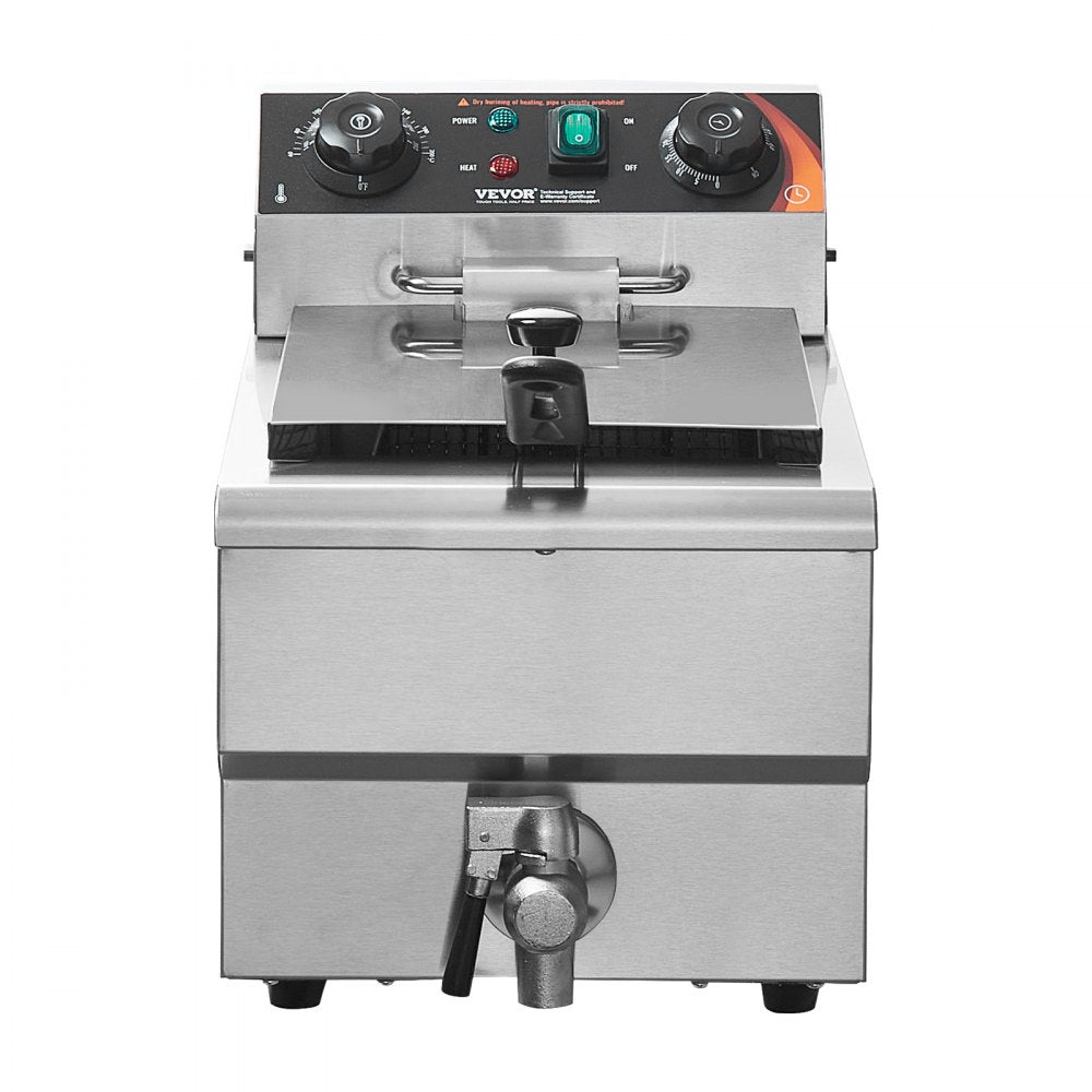 VEVOR Commercial Deep Fryer, 1500W Electric Countertop Fryer with Basket, 11.6Qt / 11L Stainless Steel Single Oil Fryer with Time & Temp Control, Overheat Protection, for Kitchen Restaurant Use