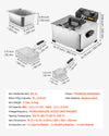 VEVOR Commercial Electric Deep Fryer, 9.51 Qt, 1700W Stainless Steel Countertop Fryer with Large & Small Baskets, Overheat Protection, Temp Control, Timer, Detachable for Home Restaurant Use, Silver
