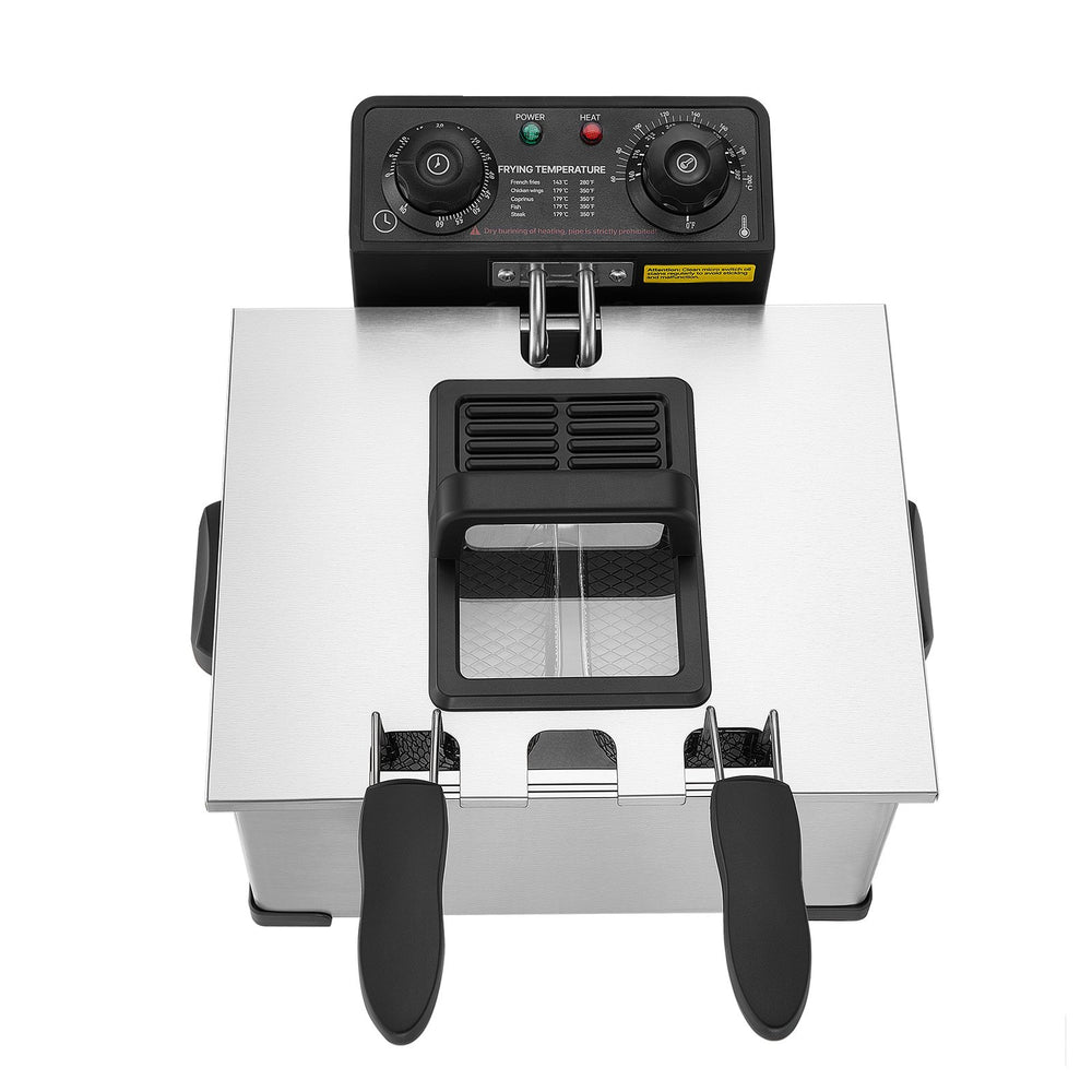 VEVOR Commercial Electric Deep Fryer, 9.51 Qt, 1700W Stainless Steel Countertop Fryer with Large & Small Baskets, Overheat Protection, Temp Control, Timer, Detachable for Home Restaurant Use, Silver
