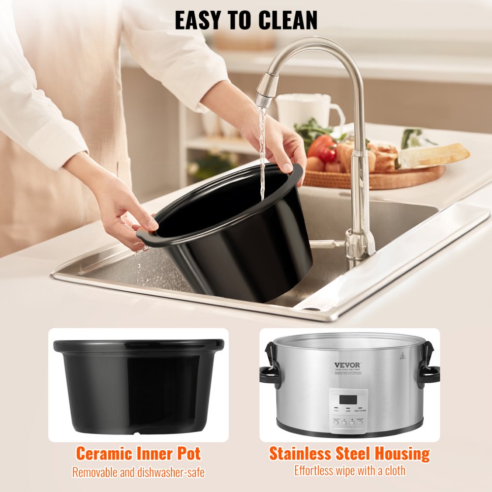 VEVOR Slow Cooker, 8QT 320W Electric Slow Cooker Pot with 3-Level Heat Settings, Digital Slow Cookers with 20 Hours Max Timer, Locking Lid, Ceramic Inner Pot for Home/Commercial Use