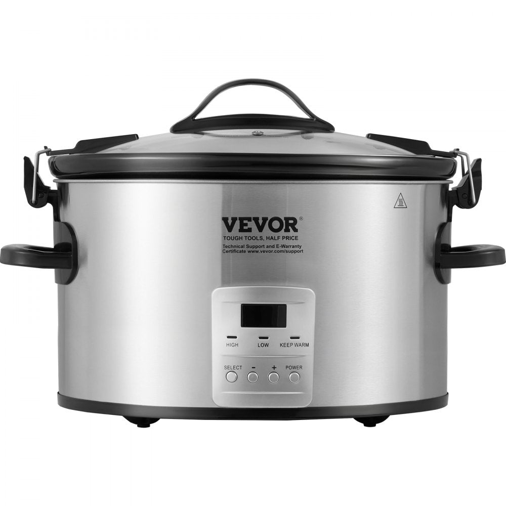 VEVOR Slow Cooker, 8QT 320W Electric Slow Cooker Pot with 3-Level Heat Settings, Digital Slow Cookers with 20 Hours Max Timer, Locking Lid, Ceramic Inner Pot for Home/Commercial Use