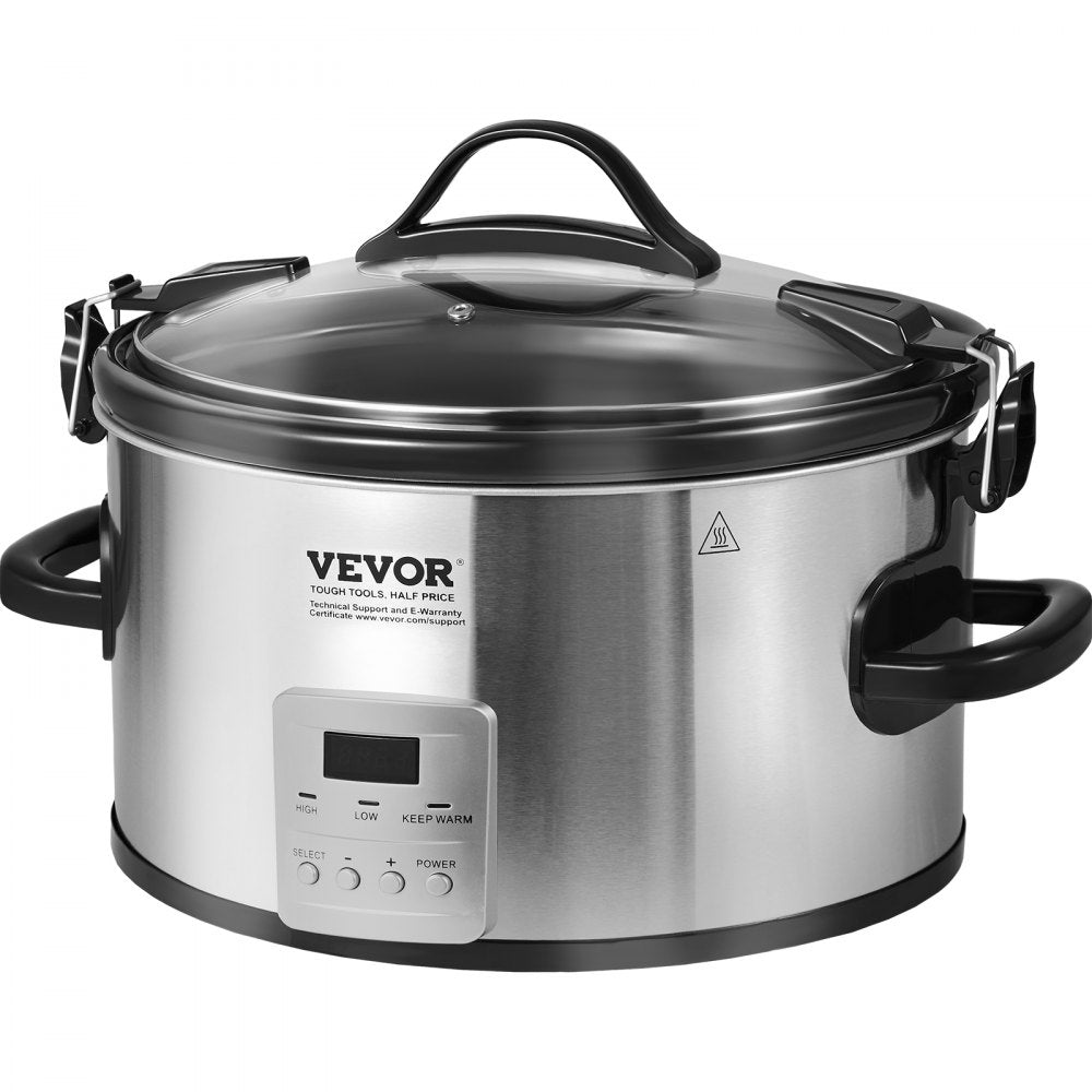 VEVOR Slow Cooker, 8QT 320W Electric Slow Cooker Pot with 3-Level Heat Settings, Digital Slow Cookers with 20 Hours Max Timer, Locking Lid, Ceramic Inner Pot for Home/Commercial Use