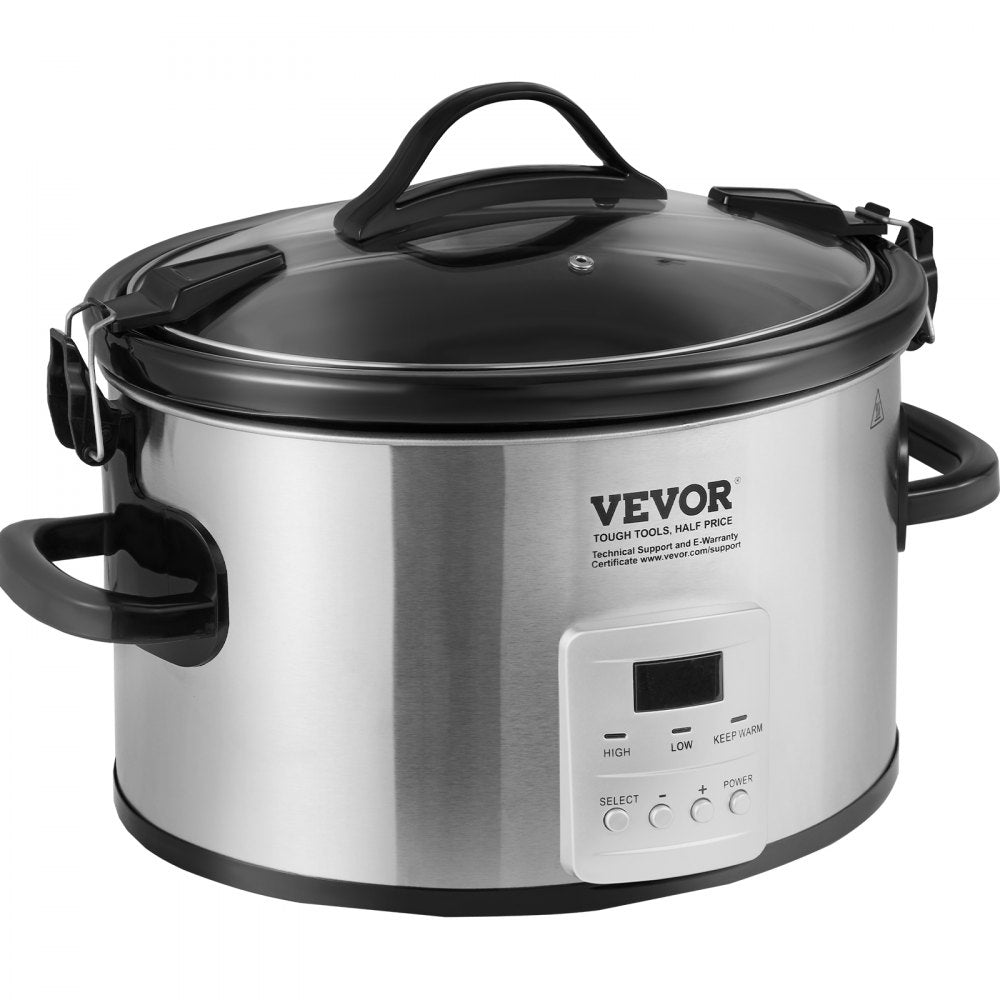 VEVOR Slow Cooker, 8QT 320W Electric Slow Cooker Pot with 3-Level Heat Settings, Digital Slow Cookers with 20 Hours Max Timer, Locking Lid, Ceramic Inner Pot for Home/Commercial Use