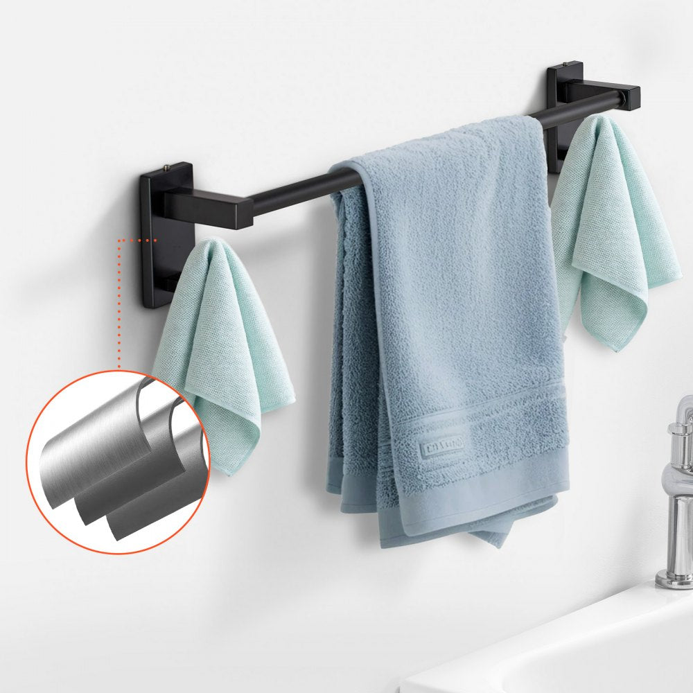 VEVOR Matte Black Bathroom Hardware Set, 4 Pieces Stainless Steel Bathroom Accessories Set, 24-inch Towel Bar, Towel Ring, Robe Towel Hook, Toilet Paper Holder, for Bath Room, Wall Mounted