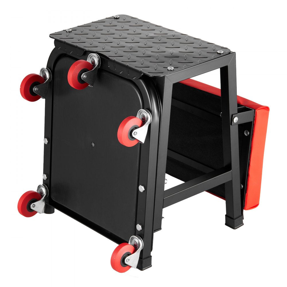VEVOR Mechanic Stool, 300 lbs Capacity Garage Seat/Work Stool with Wheels, 360° Swivel Rolling Workshop Stool with Tool Tray, Mechanics Creeper Seat/Step Stool, for Garage, Shop & Auto Repair, Black