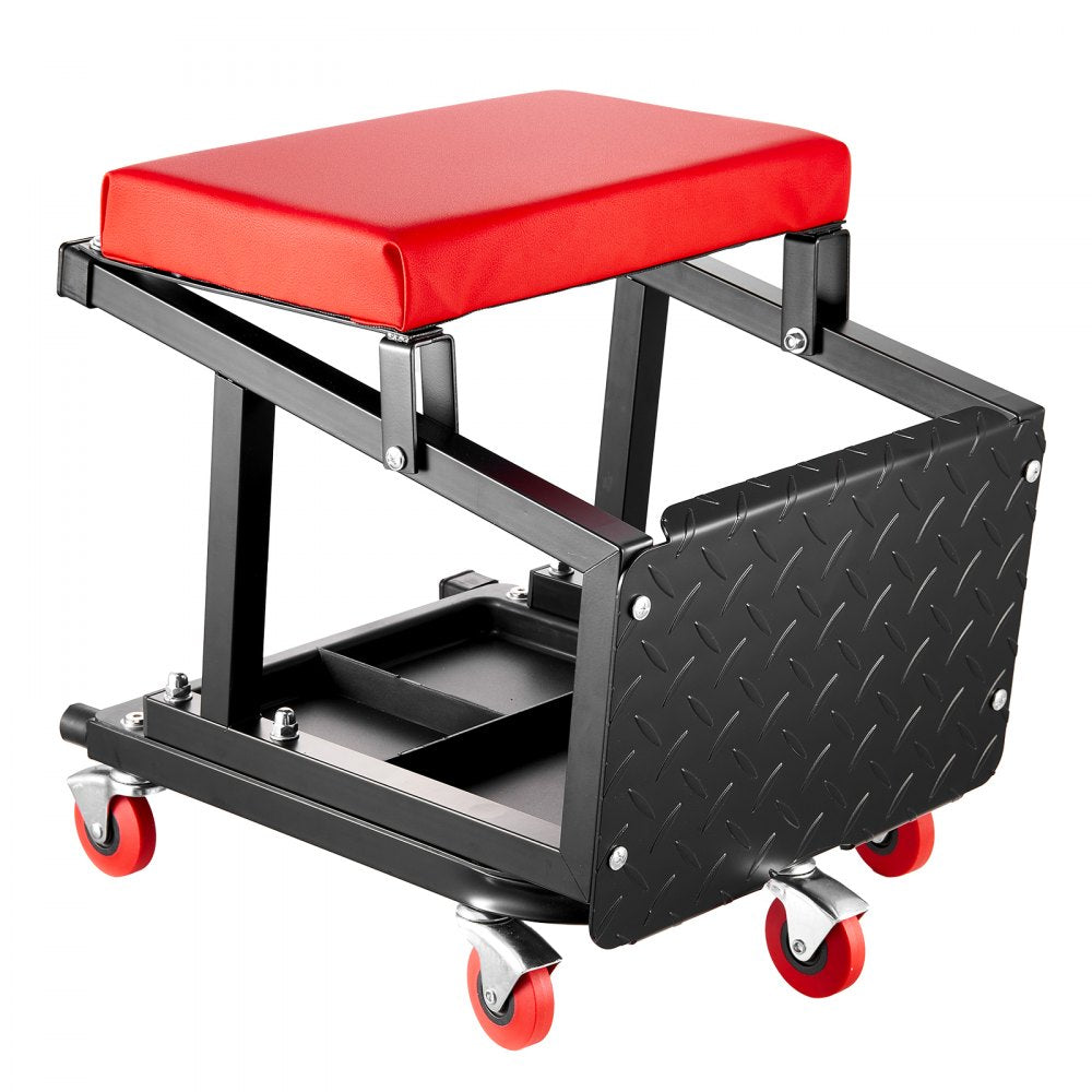 VEVOR Mechanic Stool, 300 lbs Capacity Garage Seat/Work Stool with Wheels, 360° Swivel Rolling Workshop Stool with Tool Tray, Mechanics Creeper Seat/Step Stool, for Garage, Shop & Auto Repair, Black