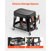 VEVOR Mechanic Stool, 300 lbs Capacity Garage Seat/Work Stool with Wheels, 360° Swivel Rolling Workshop Stool with Tool Tray and Screwdriver Rack, Heavy-Duty, for Garage, Shop & Auto Repair, Black