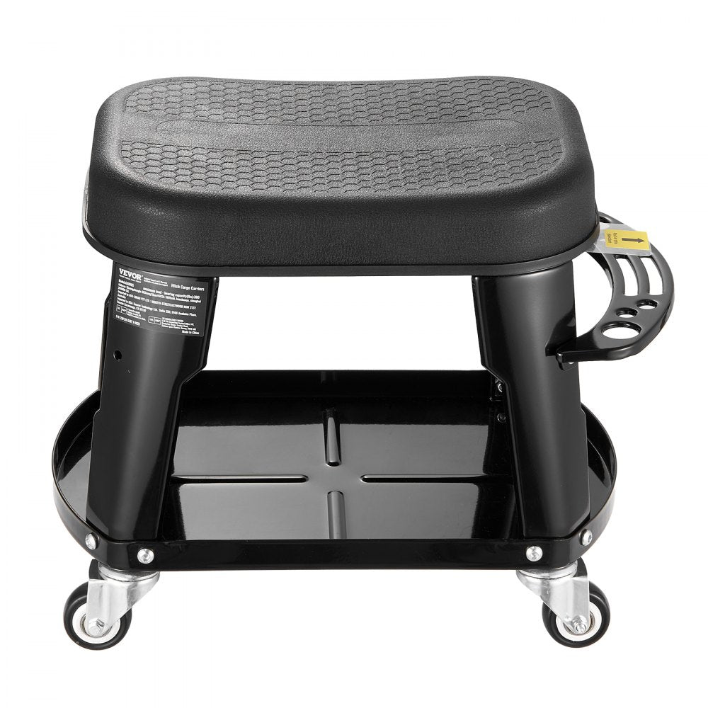 VEVOR Mechanic Stool, 300 lbs Capacity Garage Seat/Work Stool with Wheels, 360° Swivel Rolling Workshop Stool with Tool Tray and Screwdriver Rack, Heavy-Duty, for Garage, Shop & Auto Repair, Black