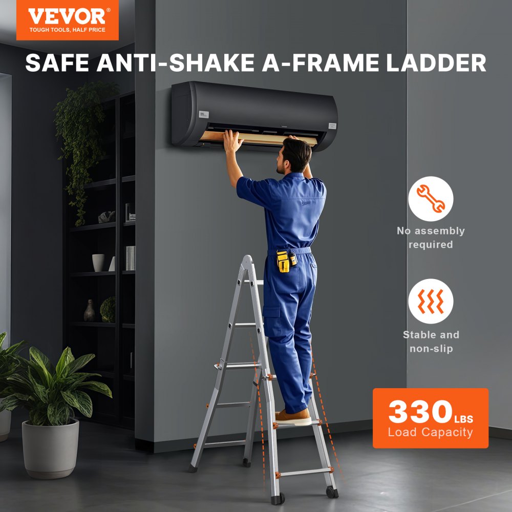 VEVOR Telescoping Ladder A Frame, 9.5 FT Compact Aluminum Extension Ladder, Multi-Function Portable Collapsible RV Ladder, Telescopic Ladder for Homework Stairs Indoor Outdoor Roof, 330lb Load