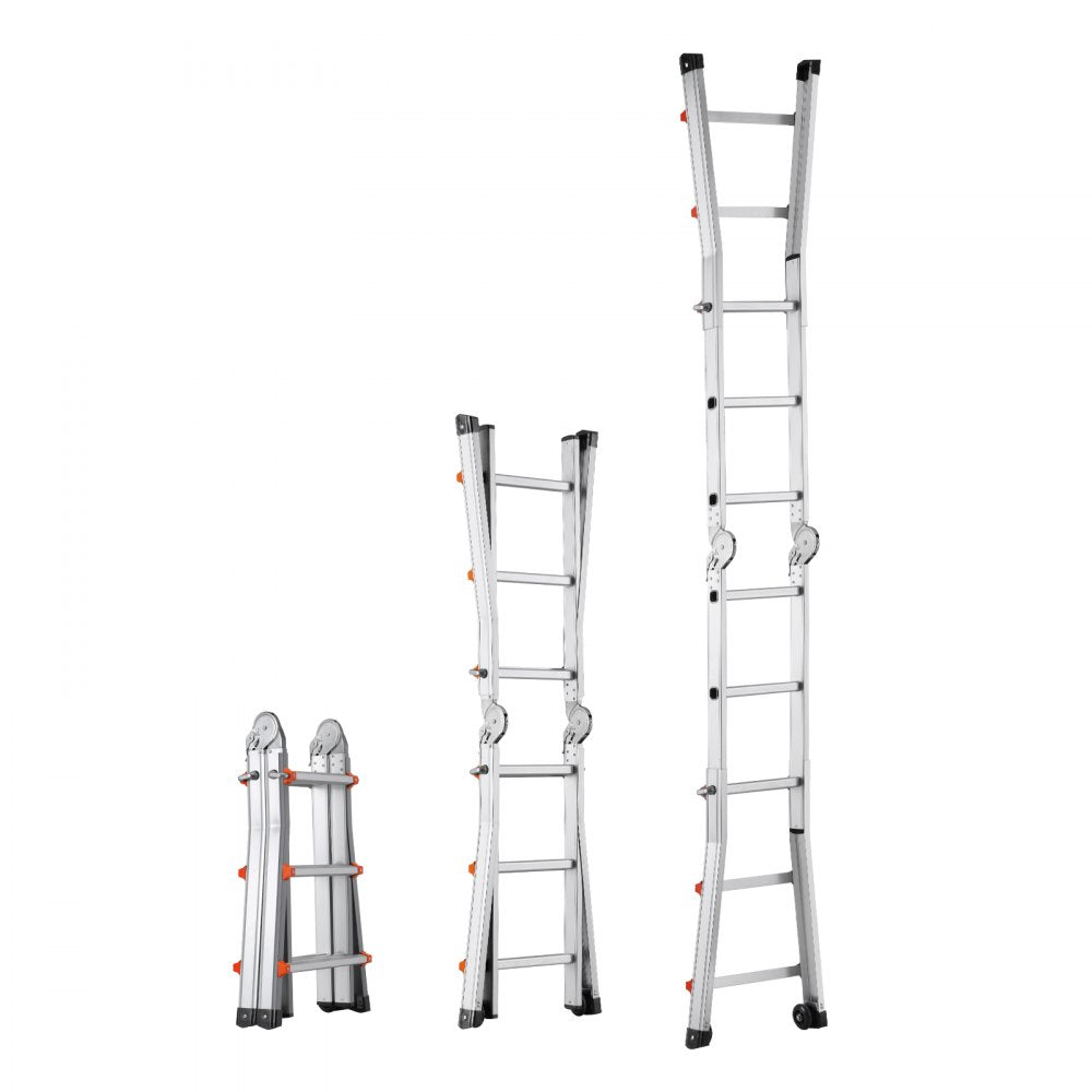 VEVOR Telescoping Ladder A Frame, 9.5 FT Compact Aluminum Extension Ladder, Multi-Function Portable Collapsible RV Ladder, Telescopic Ladder for Homework Stairs Indoor Outdoor Roof, 330lb Load