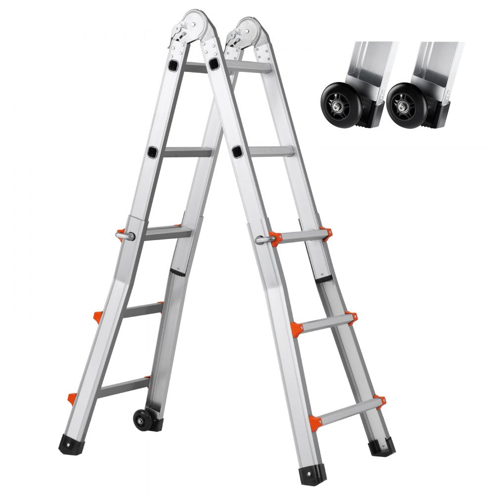 VEVOR Telescoping Ladder A Frame, 9.5 FT Compact Aluminum Extension Ladder, Multi-Function Portable Collapsible RV Ladder, Telescopic Ladder for Homework Stairs Indoor Outdoor Roof, 330lb Load