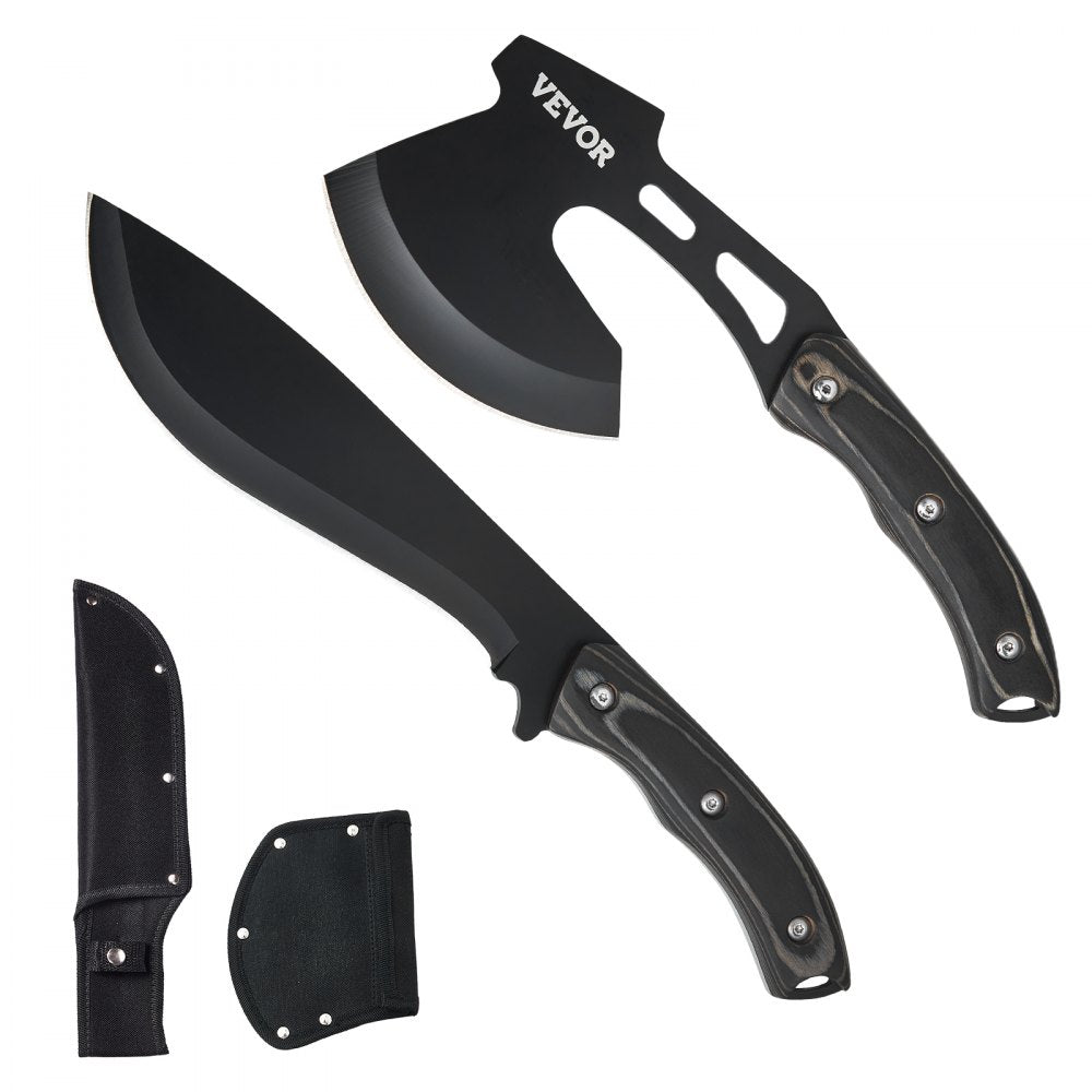 VEVOR Hunting Knife and Hatchet Axe Combo Set with Sheath, Fixed Blade Tactical Knife and Camping Axe, Stainless Steel Survival Knife and Camping Hatchet for Outdoor Survival Hunting Camping Adventure
