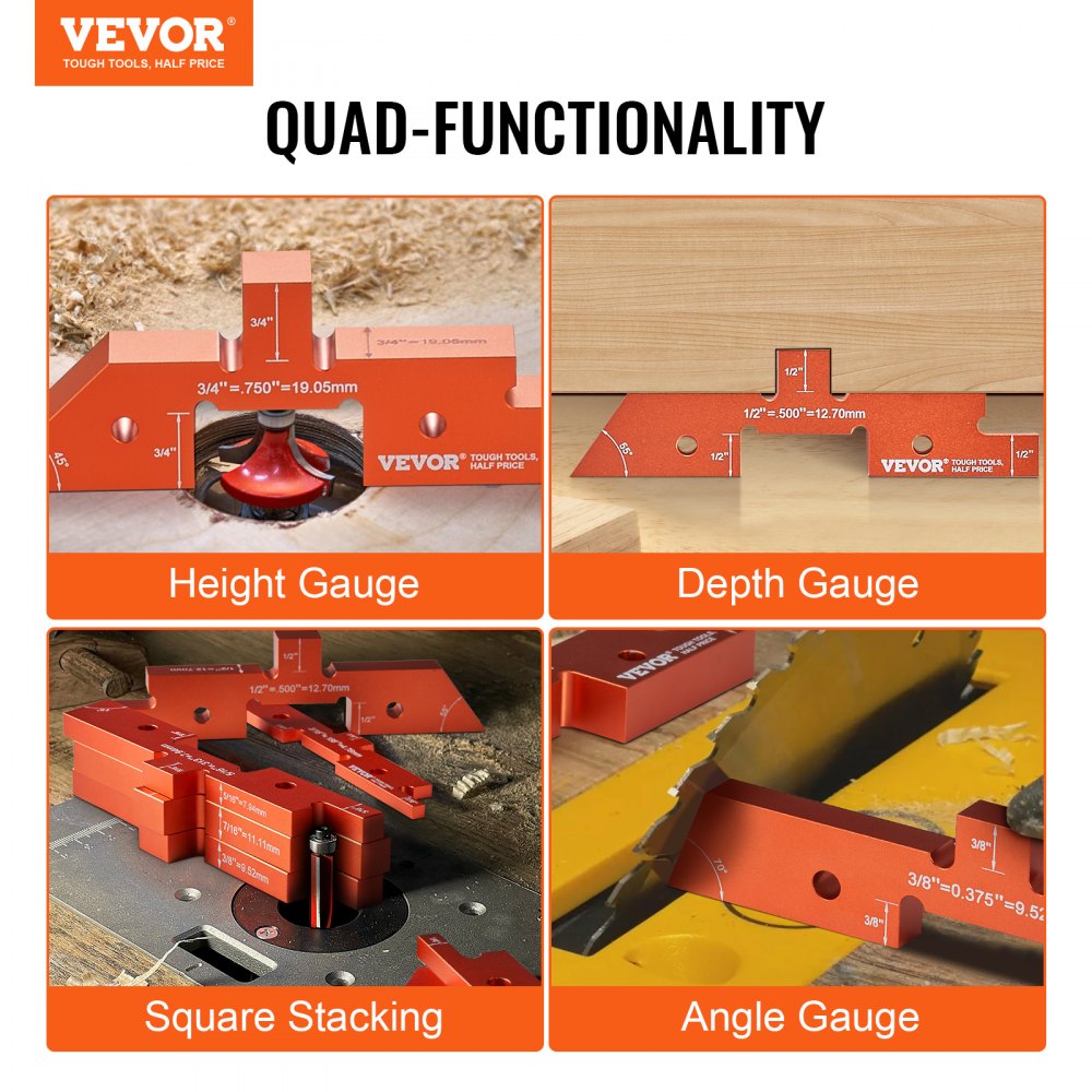 VEVOR Router Table Adjustment Bars, 14-piece Set, Durable Aluminum Construction Blocks for Measuring Depths, Heights, and Angles, Includes Engraved Measurements and Carrying Case, Ideal for Router