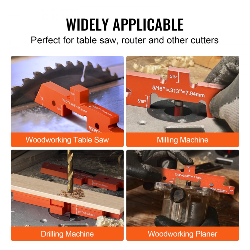 VEVOR Router Table Adjustment Bars, 14-piece Set, Durable Aluminum Construction Blocks for Measuring Depths, Heights, and Angles, Includes Engraved Measurements and Carrying Case, Ideal for Router