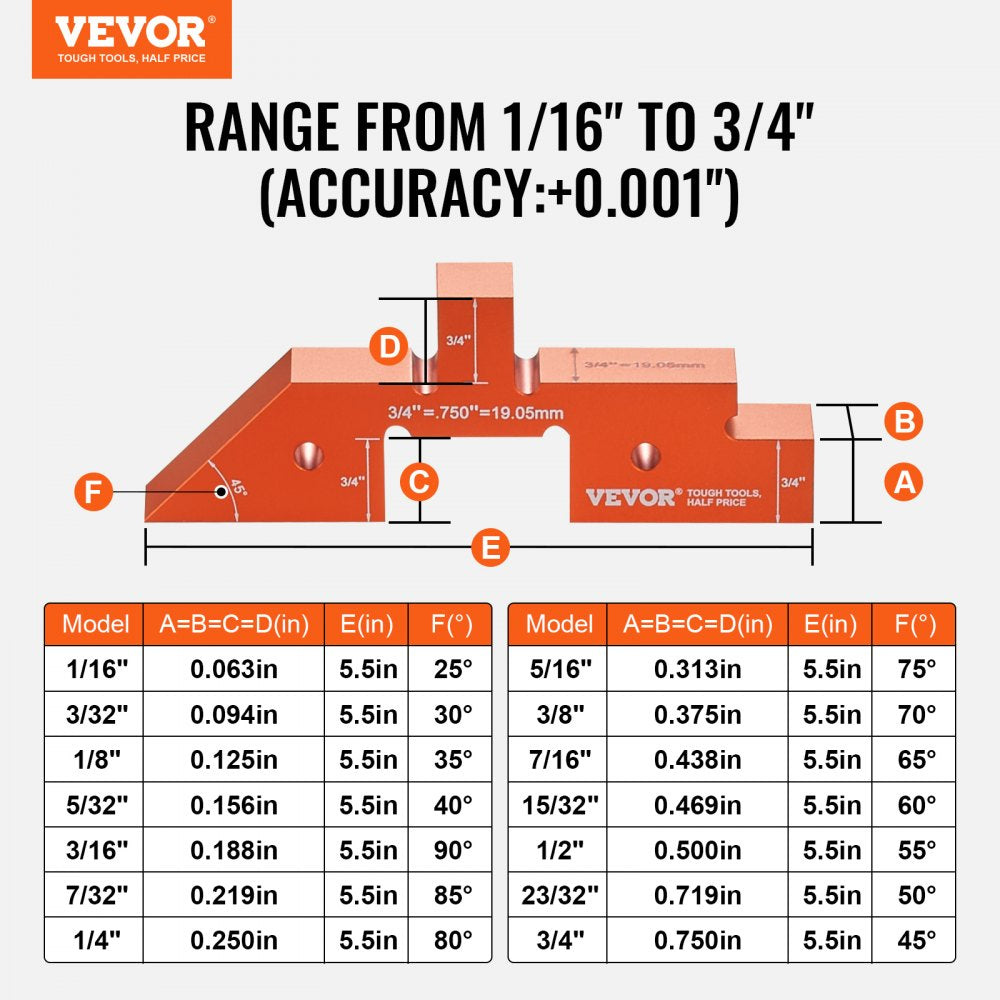 VEVOR Router Table Adjustment Bars, 14-piece Set, Durable Aluminum Construction Blocks for Measuring Depths, Heights, and Angles, Includes Engraved Measurements and Carrying Case, Ideal for Router