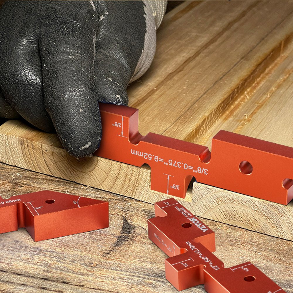 VEVOR Router Table Adjustment Bars, 14-piece Set, Durable Aluminum Construction Blocks for Measuring Depths, Heights, and Angles, Includes Engraved Measurements and Carrying Case, Ideal for Router