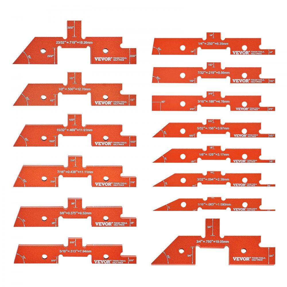 VEVOR Router Table Adjustment Bars, 14-piece Set, Durable Aluminum Construction Blocks for Measuring Depths, Heights, and Angles, Includes Engraved Measurements and Carrying Case, Ideal for Router