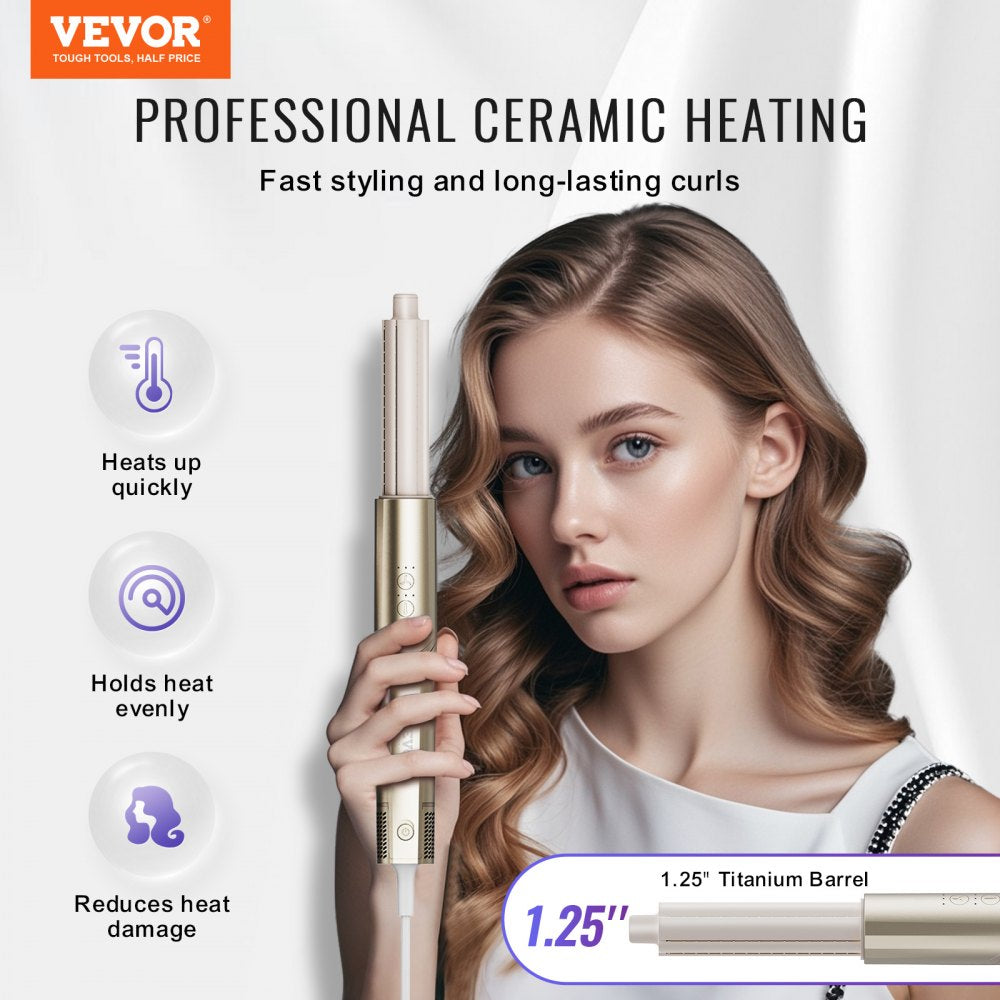 VEVOR 8 in 1 Curling Iron, Ceramic 1.25-Inch Curling Wand Set with 2 Barrels, 2 Brushes, 4 Nozzles for Dry/Straight/Curls/Voluminous, Hair Curling Iron for Long, Medium, Short Hair, for All Hair Types