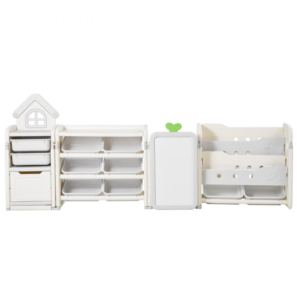 VEVOR Kids Toy Storage with Bookshelf, 4-Tier Large Toy Storage Organizer with 10 Plastic Movable Bins, Kids Cubby Cabinet with Bookshelf and Drawing Board for Study Room, Playroom, Classroom, Nursery