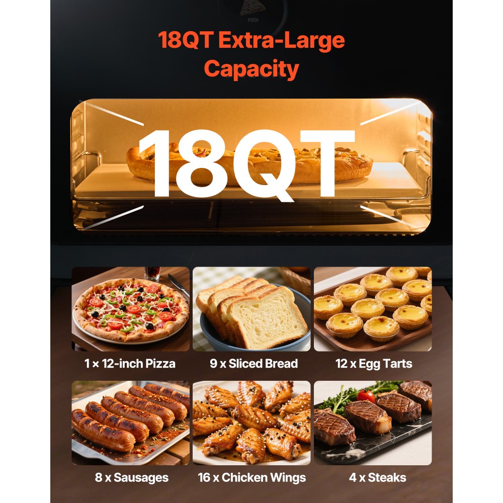 VEVOR Pizza Oven, 8 Presets Electric Pizza Ovens Air Fry Combo, 12-Inch Indoor Pizza Maker Smart Knob Control , 750°F Max Temp, IPX4 Waterproof Countertop Pizza Cooker w/Pizza Stone,Fry Basket