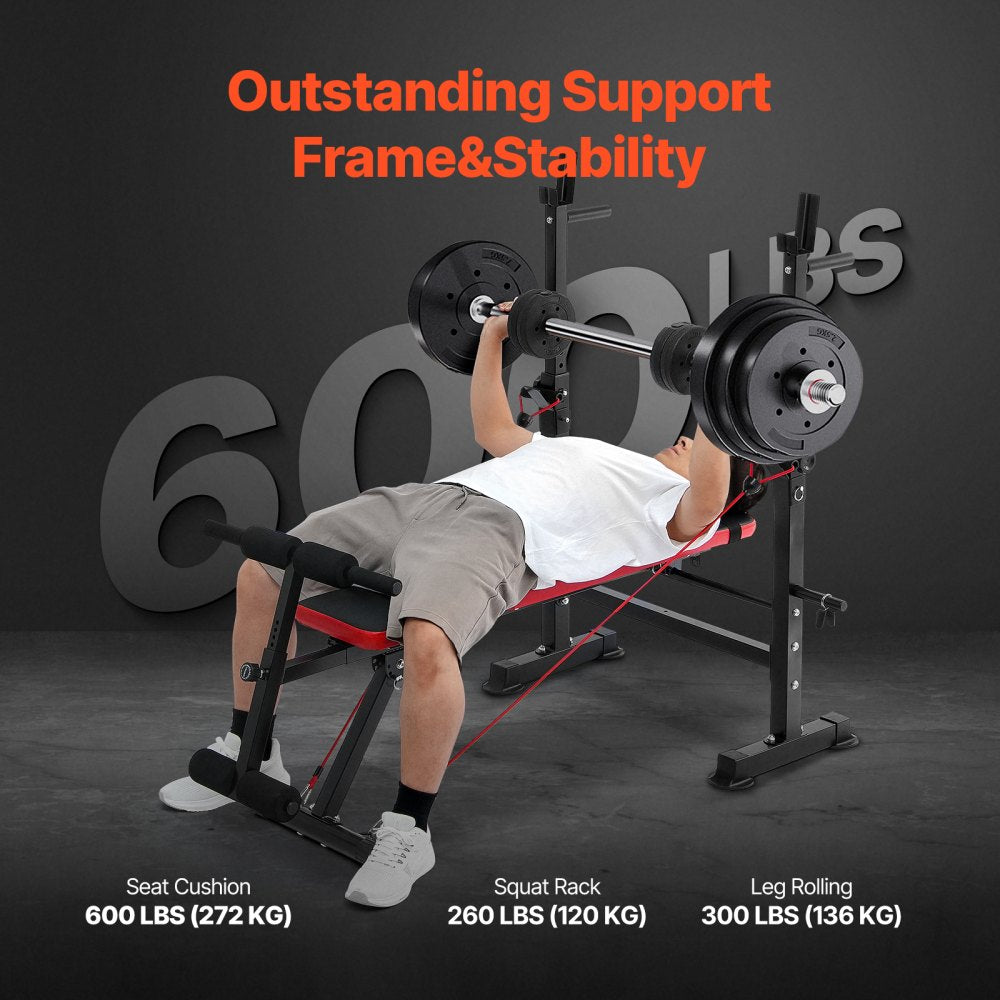 VEVOR Weight Bench, Multi-Functional Adjustable Weight Bench Press for Full Body Workout, 600lbs Exercise Sit up Bench for Home Gym Strength Training, Flat Bench with Quick Folding & Fast Adjustment